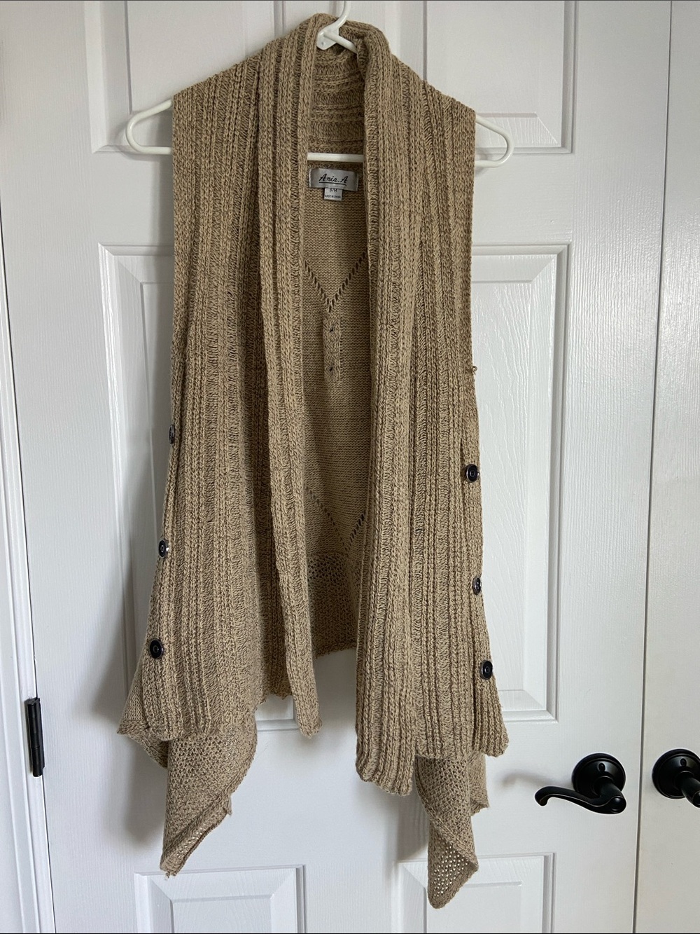 Sleeveless Knit Draped Vest with Side Button Detail in Tan